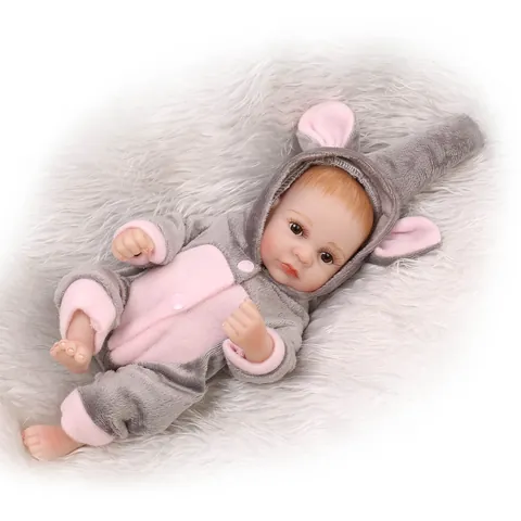 Realistic Silicone Reborn Baby Doll Washable Newborn Doll Elephant Plush Romper Cute Life Like Mini Doll Toddlers Girls Gift