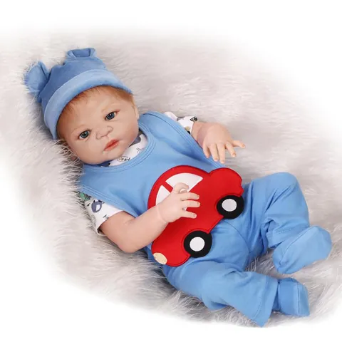 Lifelike Reborn Baby Doll Full Body Silicone Realistic Newborn Boy Doll Blue Eyes Brown Hair Clothing Set Toy For Kids