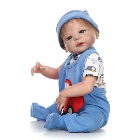 Lifelike Reborn Baby Doll Full Body Silicone Realistic Newborn Boy Doll Blue Eyes Brown Hair Clothing Set Toy For Kids