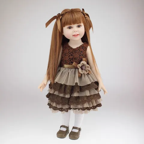 Realistic Fashion Girl Doll With Long Brown Hair Vintage Lace Princess Dress Up Toy For Kids Birthday Holiday Gift