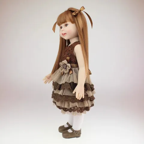 Realistic Fashion Girl Doll With Long Brown Hair Vintage Lace Princess Dress Up Toy For Kids Birthday Holiday Gift