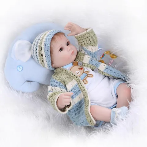 Bambola Reborn Realistica Testa Arti Silicone Corpo Tessuto Abbigliamento Maglia Strisce Cappello Orso Giocattolo Regalo Bambini