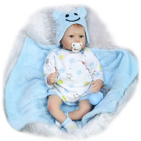 55cm Lifelike Reborn Baby Doll Silicone Limbs Soft Cloth Body Realistic Infant Toy With Hat Romper Pacifier Bottle For Kids