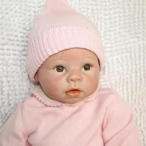 Lifelike Realistic Reborn Baby Doll Soft Silicone Head Limbs Cotton Body Pink Knit Bear Pattern Outfit Photography Toy Gift