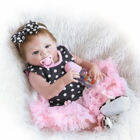 Realistic Reborn Baby Doll Full Silicone Soft Body Newborn Girl Toy With Polka Dot Dress Or Plush Romper Kids Gift