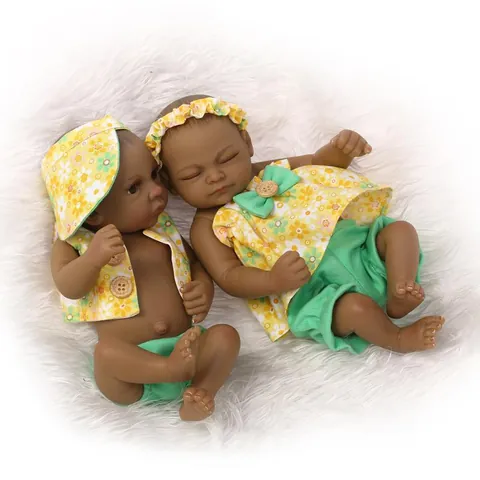 Realistic Silicone Reborn Baby Doll Dark Skin African American Washable Doll Yellow Floral Outfit For Kids Role Play Gift