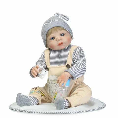 Realistic Silicone Reborn Baby Doll Lifelike Male Infant Newborn Toy With Striped Clothes Pacifier Bottle Gift