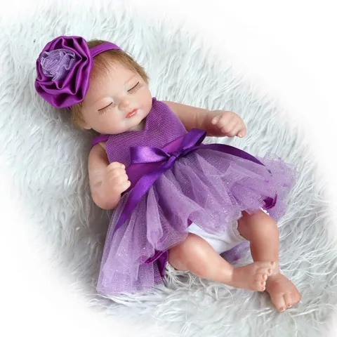 Realistic Reborn Baby Doll Soft Silicone Sleeping Girl With Mesh Dress And Headband Collection Hand Painted Toy