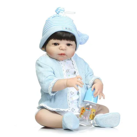 Bambola Reborn Realistica in Silicone a Corpo Intero Giocattolo da Bagno Impermeabile Con Completo in Maglia Blu Accessori per Bambini Regali