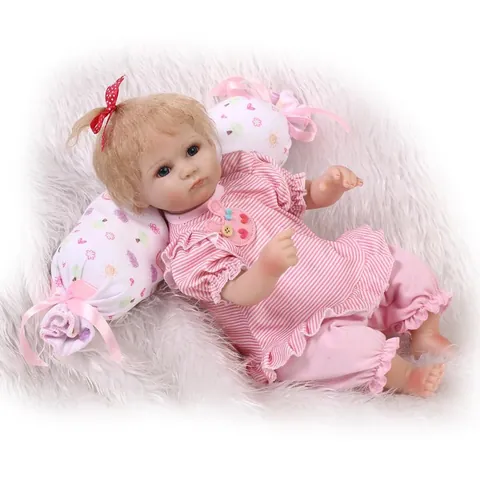 Muñeco Bebé Reborn Realista Traje Rayas Rosas Miembros Silicona Suave Cuerpo Tela Pelo Mohair Con Chupete Biberón Almohada