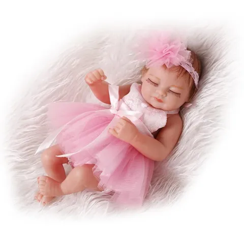 Realistic Reborn Baby Doll Soft Silicone Sleeping Girl With Mesh Dress And Headband Collection Hand Painted Toy