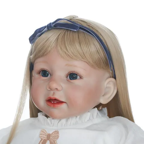 Muñeca Realista Reborn Toddler Girl Con Pelo Rubio Ojos Azules De Silicona Suave Vinilo Recién Nacido Baby Doll Para Regalo De Niños