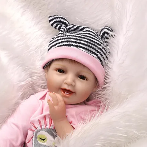 Bambola Reborn Realistica in Morbido Silicone Corpo in Cotone Neonato Bambina Con Vestito Rosa Gufo E Ciuccio Magnetico Regalo