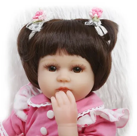 Realistic 42cm Reborn Baby Doll Soft Silicone Head Limbs Cloth Body Handmade Life Like Doll With Pink Floral Dress For Kids Birthday Gift