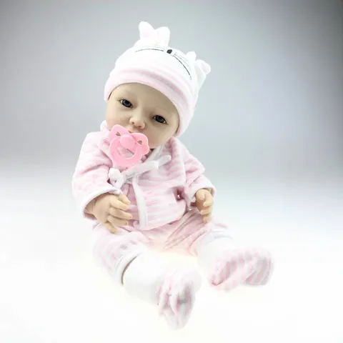 Realistic Reborn Baby Girl Doll Silicone Full Body Washable With Pink Striped Outfit Hat Pacifier Soft Simulation Doll Toy