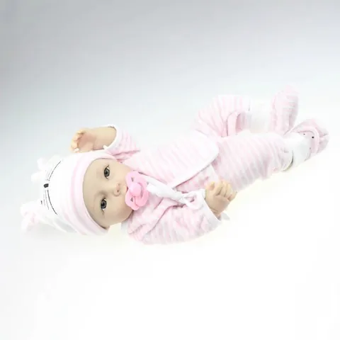 Realistic Reborn Baby Girl Doll Silicone Full Body Washable With Pink Striped Outfit Hat Pacifier Soft Simulation Doll Toy