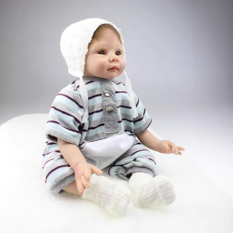 Realistische 55cm Reborn Babypuppe Weicher Silikon Stoffkörper Lebensechte Handgefertigte Neugeborene Spielzeug Mit Gestreifter Kleidung Schnuller