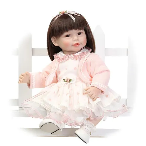 Realistic Reborn Baby Doll Silicone Vinyl Plastic Girl Doll Soft Cloth Body Lifelike Pink Polka Dot Dress Doll For Kids Birthday Gift