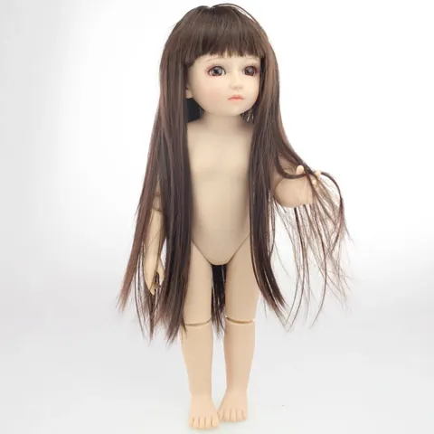 BJD Muñeca Articulada de Bolas Niña Pelo Largo Marrón Oscuro Ojos Realistas Cuerpo Desnudo Moda Bricolage Juguete Regalo Para Niños Coleccionista