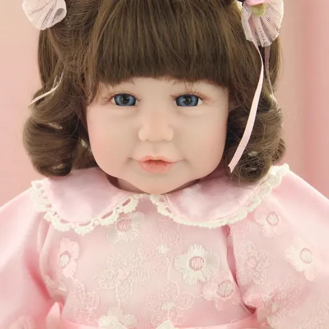 Realistic Reborn Baby Doll 20 Inch Soft Cloth Body Lifelike Vinyl Silicone Princess Girl Pink Lace Dress Brown Hair Toy