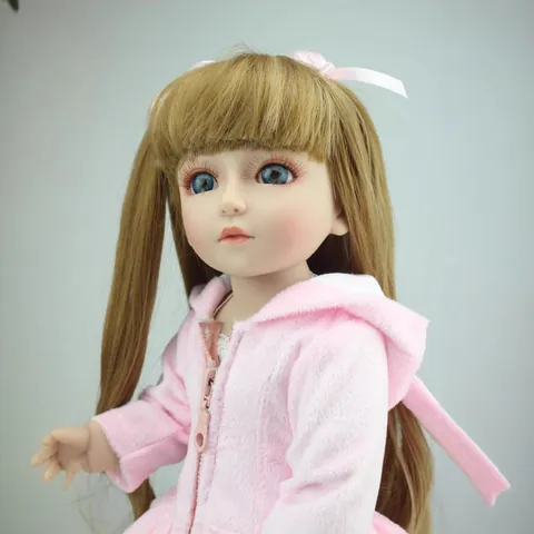 Realistic 45cm BJD Baby Doll For Girls With Pink Rabbit Hoodie Outfit Jointed Plastic Toy Doll Collectible Gift Toddler Doll