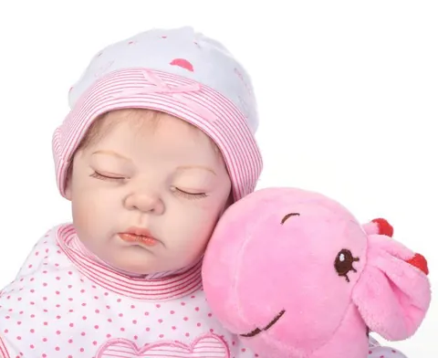 Realistic Reborn Baby Doll Sleeping Silicone Vinyl Girl Pink Striped Outfit And Plush Giraffe Toy Gift For Kids