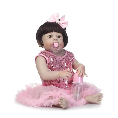 Realistic Silicone Reborn Doll Lifelike Newborn Baby Girl In Pink Sequin Princess Dress With Accessories Collector Gift Toy