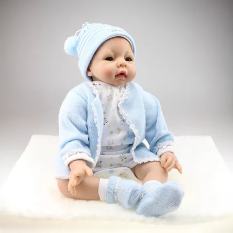 Muñeca Bebé Reborn Realista De Vinilo De Silicona Suave Y Cuerpo De Algodón Hecha A Mano Realista Juguete Para Niña Recién Nacida Con Traje De Punto Azul Pelele Calcetines Chupete