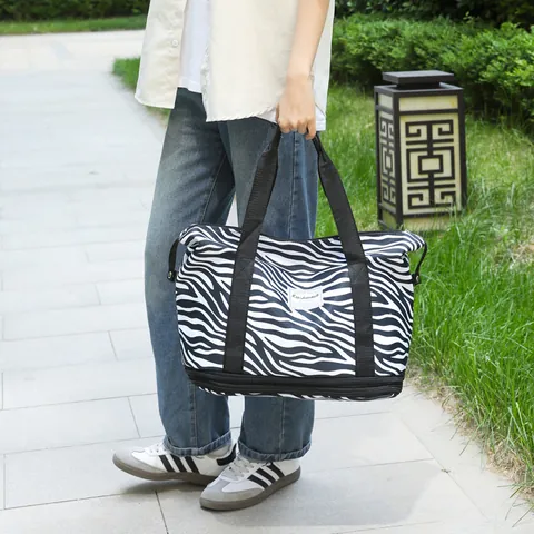 Large Capacity Travel Bag Expandable Waterproof Oxford Women Leopard Zebra Pattern Gym Weekend Duffle Bag With Trolley Sleeve