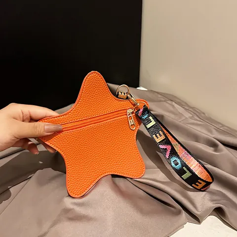 Stervormige PU Leren Portemonnee Voor Dames Gekleurd Letter Polsbandje Hart Rits Mini Crossbody Tas Kleine Handtas