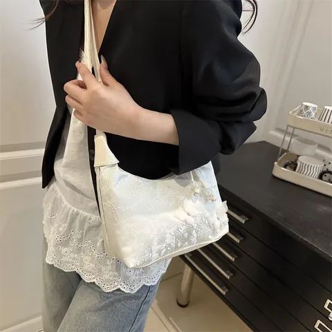 Borsa a Spalla da Donna in Stile Nuovo Cinese Pizzo Farfalla Elegante Applique 3D Borsa a Mano Hobo per Feste