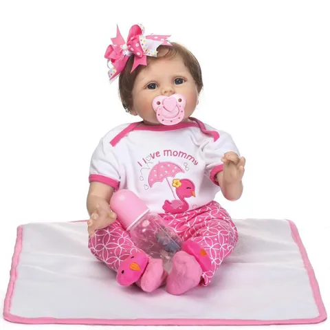 Realistische Reborn Baby-Puppe Weiches Silikon Baumwollkörper Handgefertigte Lebensechte Simulationspuppe Mit Rosa Polka-Dot-Bogen Outfit