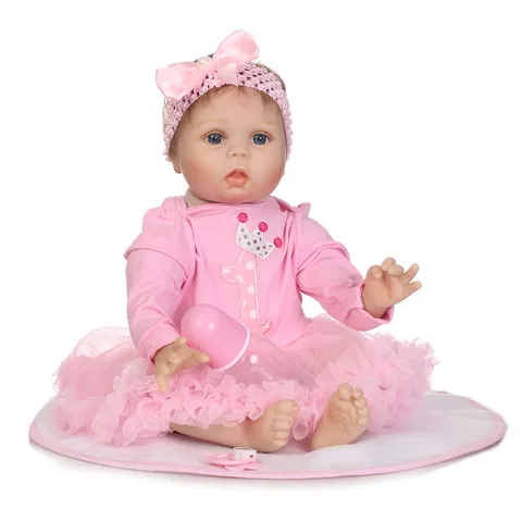 Realistische Reborn Baby Puppe Weiches Silikon Neugeborene Puppe Mit Rosa Tutu Rock Kronenmuster Für Kinder Geburtstagsgeschenk