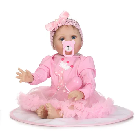 Realistische Reborn Baby Puppe Weiches Silikon Neugeborene Puppe Mit Rosa Tutu Rock Kronenmuster Für Kinder Geburtstagsgeschenk
