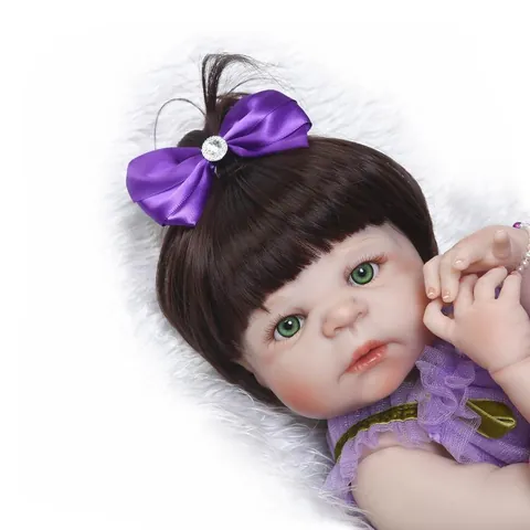 Lifelike Reborn Baby Doll Full Body Silicone Realistic Newborn Girl Toy With Purple Lace Dress Accessories For Kids Gift