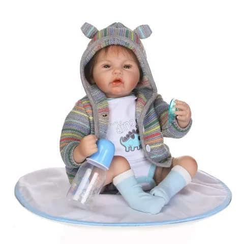 Muñeca Bebé Reborn Realista de Silicona Suave Simulación Recién Nacido Sudadera a Rayas Pelele de Dinosaurio Juguete Regalo