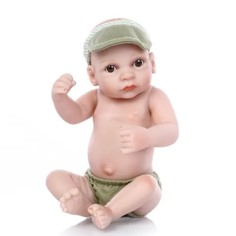 Realistic Reborn Baby Doll Full Silicone Mini Cute Newborn Doll Green Outfit Washable Bath Toy For Children Gift
