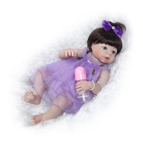 Lifelike Reborn Baby Doll Full Body Silicone Realistic Newborn Girl Toy With Purple Lace Dress Accessories For Kids Gift