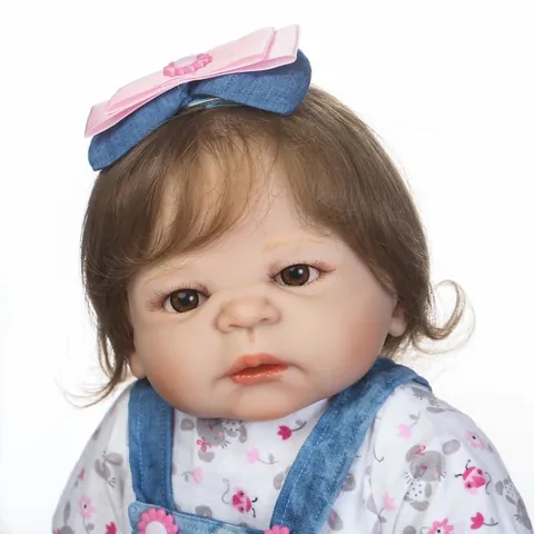 Realistic Reborn Baby Doll Full Silicone Vinyl Body Girl Bath Toy With Floral Dress Bow Headband Milk Bottle Reborn Doll