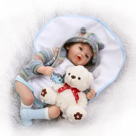 Muñeca Bebé Reborn Realista de Silicona Suave Simulación Recién Nacido Sudadera a Rayas Pelele de Dinosaurio Juguete Regalo