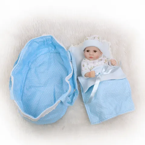 Realistic Full Body Silicone Reborn Baby Doll With Blue Sleeping Bag Hand Painted Simulation Newborn Toy Gift For Kids