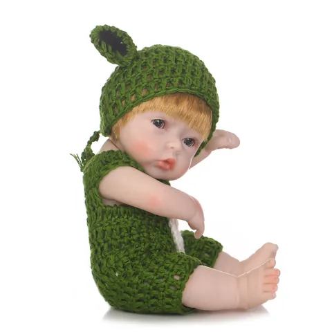 Realistic Full Body Silicone Reborn Baby Doll With Handmade Green Frog Crochet Outfit Washable Simulation Newborn Toy Gift For Kids