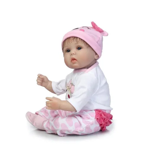 Realistic Reborn Baby Doll Silicone Limbs Cloth Body Lifelike Newborn Girl Doll With Pink Bear Outfit Bottle Pacifier Gift For Kids