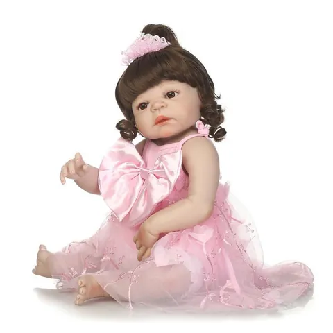Poupée Reborn Réaliste en Silicone Jouet Fille Robe Dentelle Rose Biberon Sucette Texture Peau Douce Cadeau Enfant