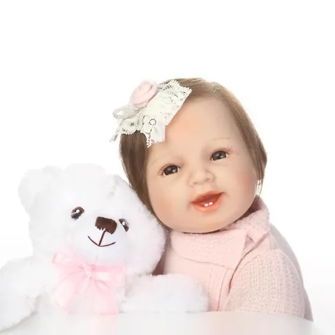 Realistic Simulation Reborn Baby Doll Soft Silicone Cotton Body Lifelike Newborn Girl Doll With Pink Outfit Headband Teddy Bear Toy For Kids Birthday Gift