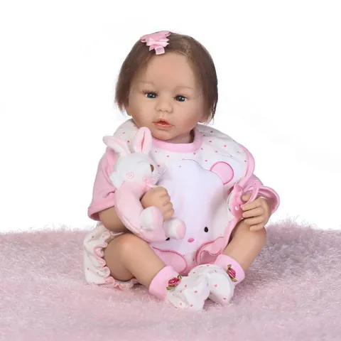 Realistische Reborn Babypop Zachte Siliconen Katoenen Lichaam Roze Stippen Outfit Met Pluche Konijn En Speen