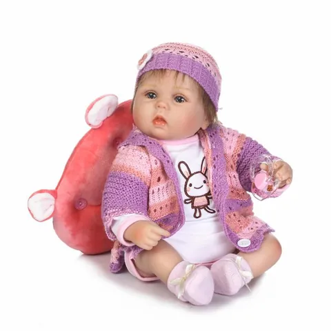 Realistic Reborn Baby Doll Soft Silicone Cloth Body Toy Pink Knitted Outfit Hand Rooted Hair Simulation Newborn Doll Gift