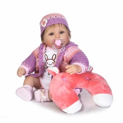 Realistic Reborn Baby Doll Soft Silicone Cloth Body Toy Pink Knitted Outfit Hand Rooted Hair Simulation Newborn Doll Gift
