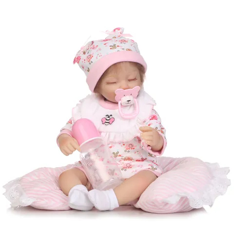 Bambola Reborn Realistica Che Dorme Corpo in Stoffa Silicone Vestiti Floreali Biberon Ciuccio Magnetico Cuscino Regalo