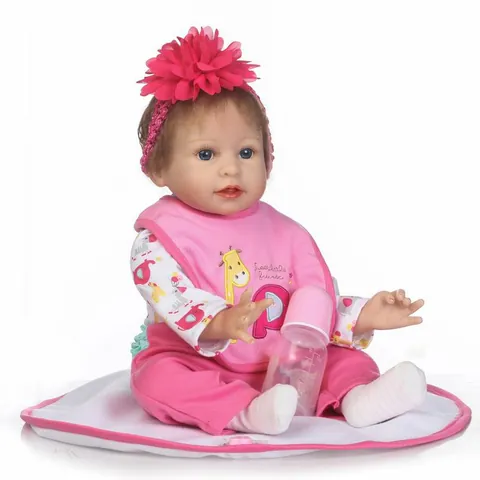 Realistic Reborn Baby Doll Silicone Soft Body Girl Toy Pink Floral Elephant Giraffe Outfit Mohair Hair Blue Eyes Handmade